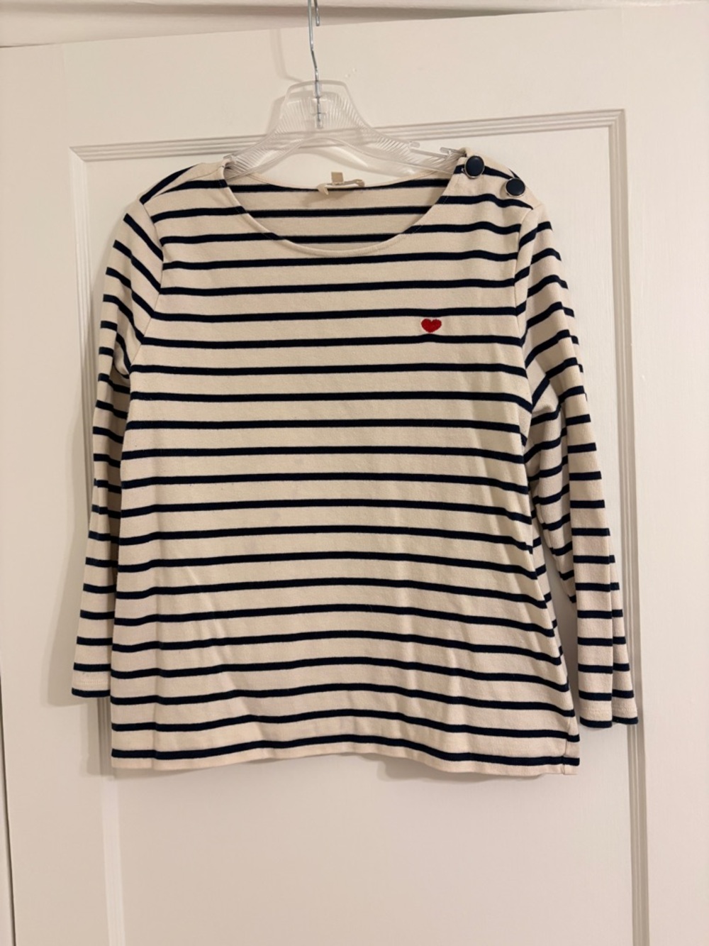 Sezane Cream and Navy Striped Long Sleeve Tee Shirt Top Medium Large - Picture 3 of 7